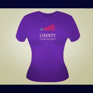 A purple t-shirt with design on it.